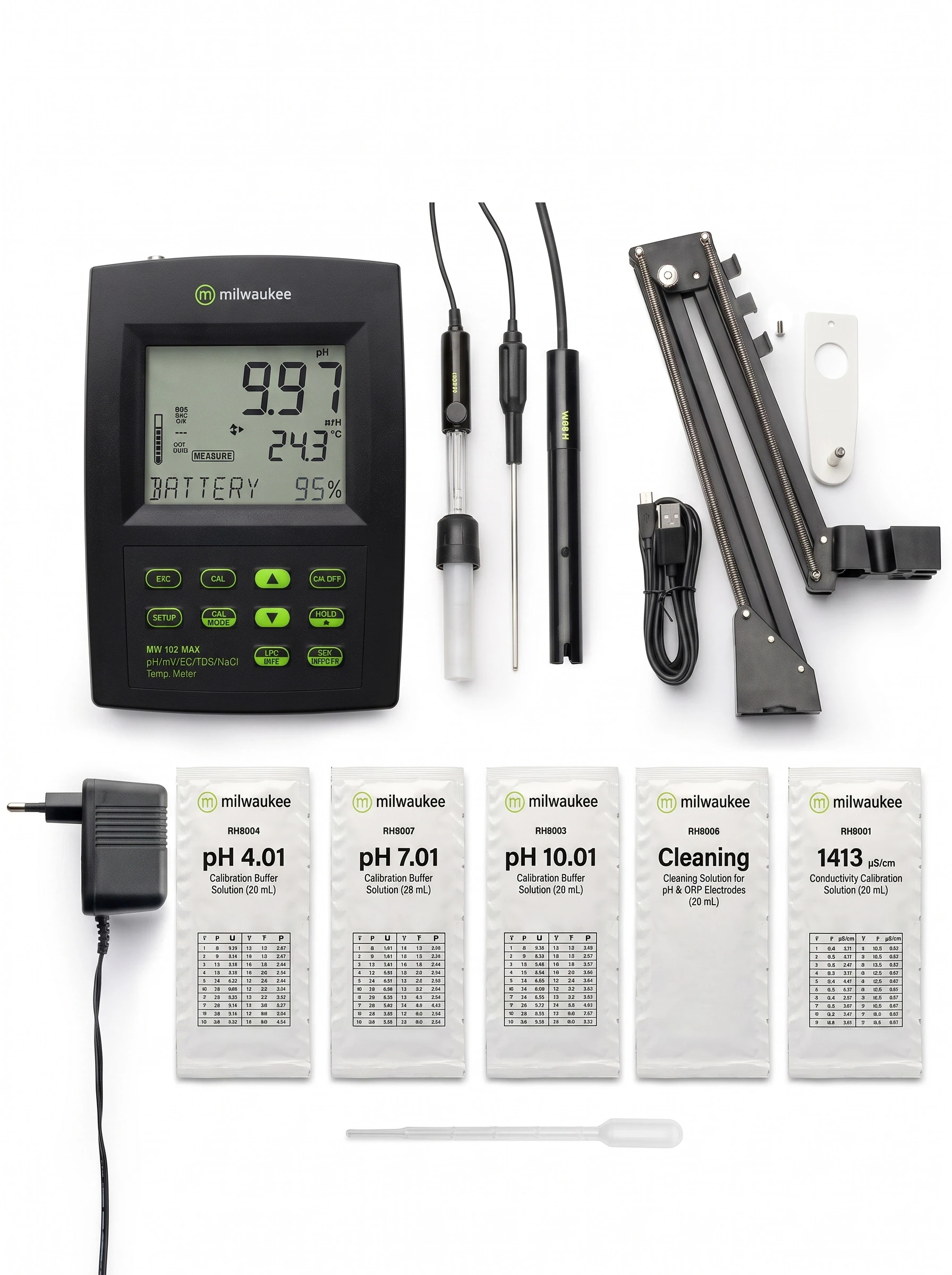 Medidor de pH/MV/EC/TDS/NaCl y Temperatura de mesa con registro de datos MW180 Milwaukee