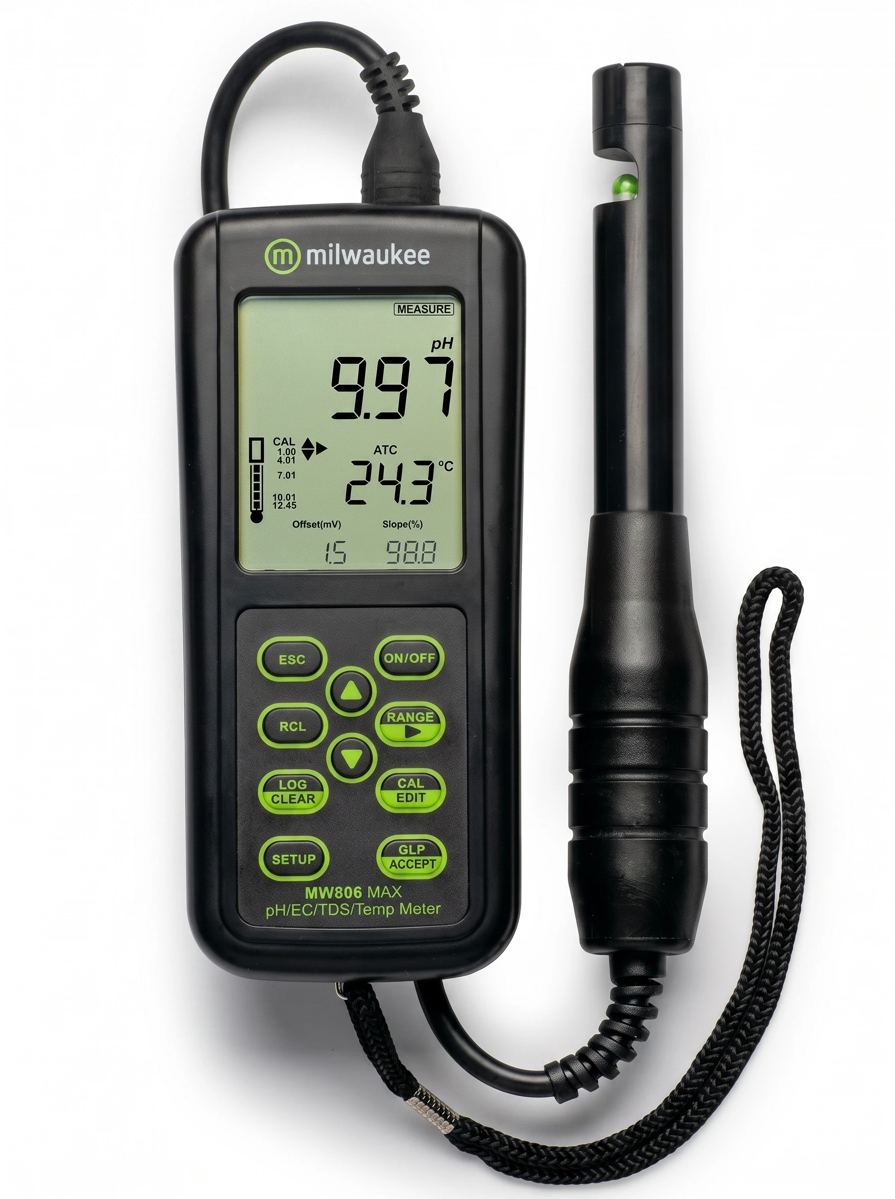 Medidor de pH/CE/TDS y Temperatura portatil de alto rango